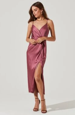 Twist Front Satin Midi Dress -Dresses Sales Store ADR101132B DUSTYROSE 0630