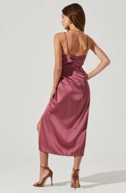 Twist Front Satin Midi Dress -Dresses Sales Store ADR101132B DUSTYROSE 0642