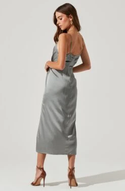 Twist Front Satin Midi Dress -Dresses Sales Store ADR101132B SAGE 0579