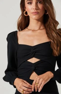 Multi Cutout Sweater Midi Dress -Dresses Sales Store ADR101133 BLACK 0660