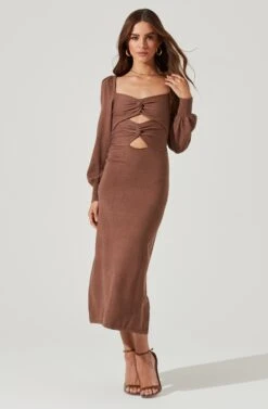 Multi Cutout Sweater Midi Dress -Dresses Sales Store ADR101133 BROWN 0598