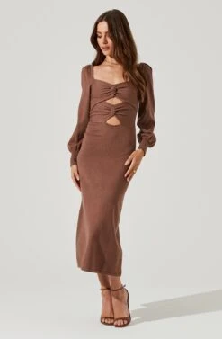 Multi Cutout Sweater Midi Dress -Dresses Sales Store ADR101133 BROWN 0599