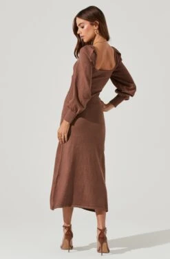 Multi Cutout Sweater Midi Dress -Dresses Sales Store ADR101133 BROWN 0616