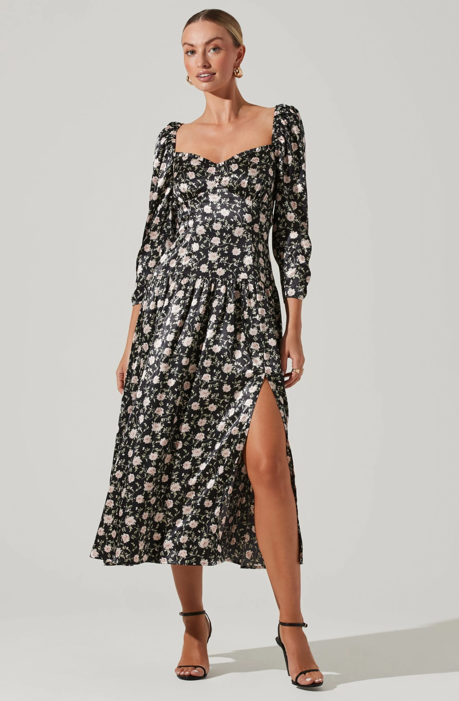 Puff Sleeve Sweetheart Neck Midi Dress 1 Puff Sleeve Sweetheart Neck Midi Dress