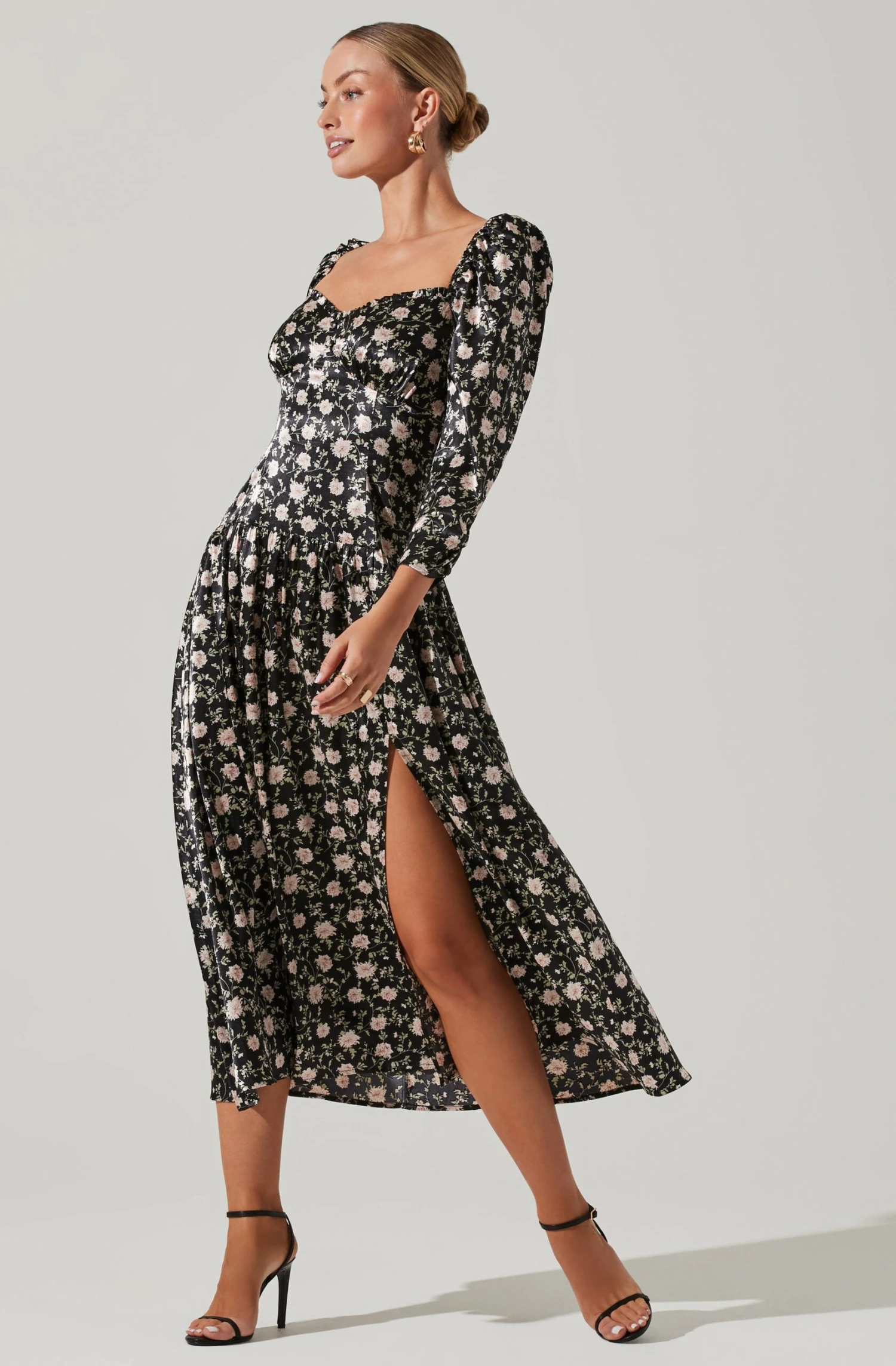 Puff Sleeve Sweetheart Neck Midi Dress 3 Puff Sleeve Sweetheart Neck Midi Dress - Image 3