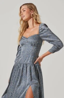 Puff Sleeve Sweetheart Neck Midi Dress 17 Puff Sleeve Sweetheart Neck Midi Dress -Dresses Sales Store ADR101134 BLUEFLORAL 3