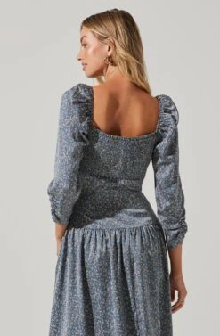 Puff Sleeve Sweetheart Neck Midi Dress 18 Puff Sleeve Sweetheart Neck Midi Dress -Dresses Sales Store ADR101134 BLUEFLORAL 4