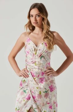Giselle Floral Twist Front Midi Dress -Dresses Sales Store ADR101136 PINKGREENFLORAL 4