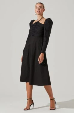 Cinched Halter Tie Midi Dress -Dresses Sales Store ADR101155B BLACK 1