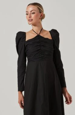 Cinched Halter Tie Midi Dress -Dresses Sales Store ADR101155B BLACK 3