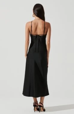 Front Slit Halter Satin Midi Dress -Dresses Sales Store ADR101166 BLACK 2114