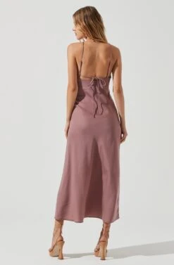 Front Slit Halter Satin Midi Dress -Dresses Sales Store ADR101166 MAUVE 0761