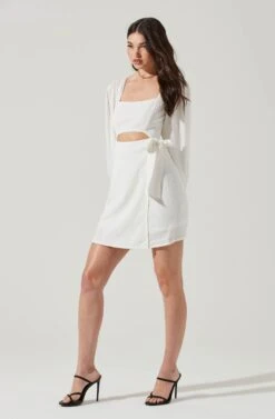 Center Cutout Wrap Skirt Mini Dress -Dresses Sales Store ADR101202 WHITE 1