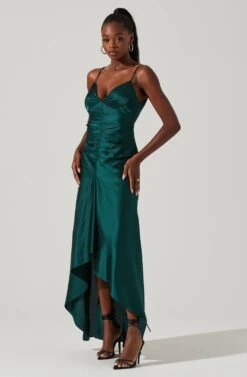 Amalia Ruched Satin Maxi Dress -Dresses Sales Store ADR101208 HUNTERGREEN 1