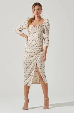 Evana Floral Half Sleeve Midi Dress -Dresses Sales Store ADR101221 CREAMRUSTFLORAL 1