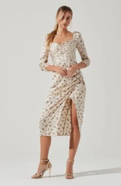 Evana Floral Half Sleeve Midi Dress -Dresses Sales Store ADR101221 CREAMRUSTFLORAL 2
