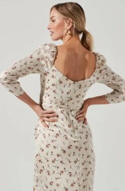 Evana Floral Half Sleeve Midi Dress -Dresses Sales Store ADR101221 CREAMRUSTFLORAL 8