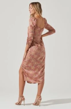 Evana Floral Half Sleeve Midi Dress -Dresses Sales Store ADR101221 PINKTANFLORAL 7