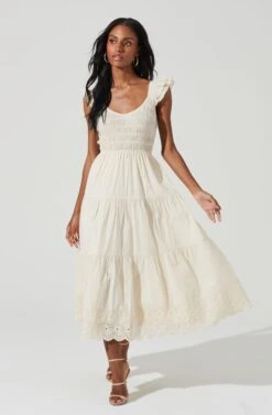 Flutter Sleeve Eyelet Midi Dress