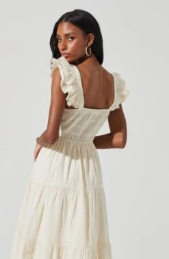 Flutter Sleeve Eyelet Midi Dress -Dresses Sales Store ADR101266 CREAM 3
