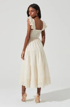 Flutter Sleeve Eyelet Midi Dress -Dresses Sales Store ADR101266 CREAM 4