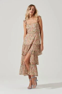Tie Back Ruffle Floral Maxi Dress