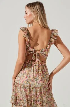 Tie Back Ruffle Floral Maxi Dress -Dresses Sales Store ADR101269 TAUPEMULTIFLORAL 0544