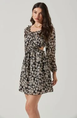 Ruffle Square Neck Side Cutout Mini Dress