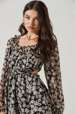 Ruffle Square Neck Side Cutout Mini Dress -Dresses Sales Store ADR101277 BLACK NUDEFLORAL 3