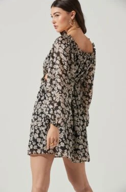 Ruffle Square Neck Side Cutout Mini Dress -Dresses Sales Store ADR101277 BLACK NUDEFLORAL 5