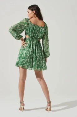 Ruffle Square Neck Side Cutout Mini Dress -Dresses Sales Store ADR101277 GREENFLORAL 6