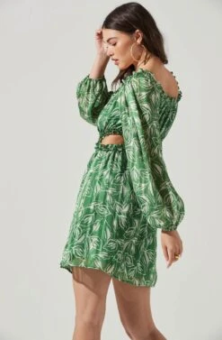 Ruffle Square Neck Side Cutout Mini Dress -Dresses Sales Store ADR101277 GREENFLORAL 7