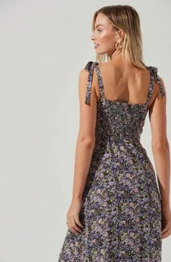 Milkmaid Tie Strap Floral Midi Dress -Dresses Sales Store ADR101290 BLACKPURPLEFLORAL 1306 34145256 0695 4b3c b7ac 5d21d9b8e318