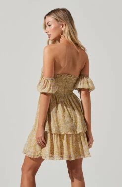 Off Shoulder Two Tier Floral Mini Dress -Dresses Sales Store ADR101294 YELLOWMULTIFLORAL 01501