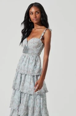 Flutter Strap Floral Tiered Maxi Dress -Dresses Sales Store ADR101296 LIGHTBLUEFLORAL 4