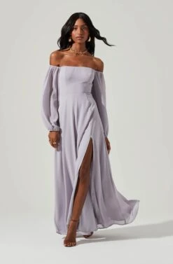 Lucinda Square Neck Long Sleeve Maxi Dress -Dresses Sales Store ADR101299 DUSTYLAVENDER 2