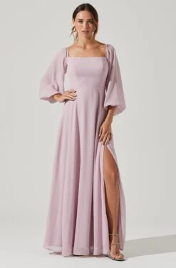 Lucinda Square Neck Long Sleeve Maxi Dress -Dresses Sales Store ADR101299 DUSTYPINK 1