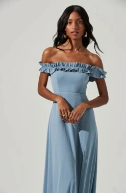 Venetia Off Shoulder Ruffle Trim Maxi Dress -Dresses Sales Store ADR101300 STEELBLUE 4