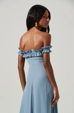 Venetia Off Shoulder Ruffle Trim Maxi Dress -Dresses Sales Store ADR101300 STEELBLUE 5