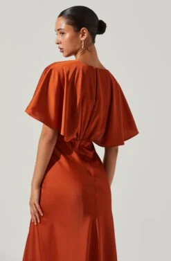 Alessia Satin Flutter Sleeve Midi Dress -Dresses Sales Store ADR101303 BURNTORANGE 3