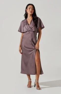Alessia Satin Flutter Sleeve Midi Dress -Dresses Sales Store ADR101303 DUSTYMAUVE 1