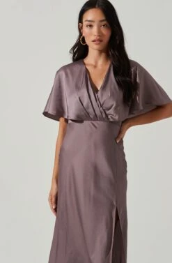 Alessia Satin Flutter Sleeve Midi Dress -Dresses Sales Store ADR101303 DUSTYMAUVE 2