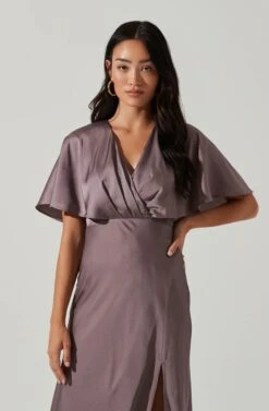 Alessia Satin Flutter Sleeve Midi Dress -Dresses Sales Store ADR101303 DUSTYMAUVE 3