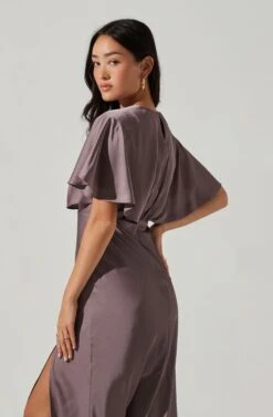 Alessia Satin Flutter Sleeve Midi Dress -Dresses Sales Store ADR101303 DUSTYMAUVE 4
