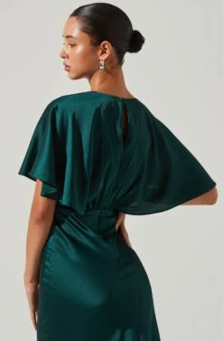Alessia Satin Flutter Sleeve Midi Dress -Dresses Sales Store ADR101303 HUNTERGREEN 3