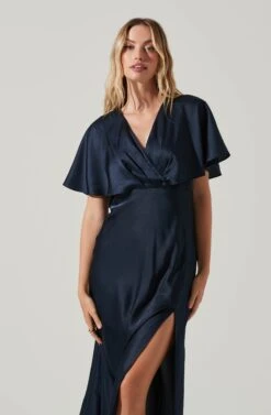 Alessia Satin Flutter Sleeve Midi Dress -Dresses Sales Store ADR101303 MIDNIGHT 2