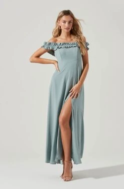 Venetia Off Shoulder Ruffle Trim Maxi Dress -Dresses Sales Store ADR10130 LIGHTSAGE 0182 12