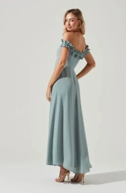 Venetia Off Shoulder Ruffle Trim Maxi Dress -Dresses Sales Store ADR10130 LIGHTSAGE 0182 15