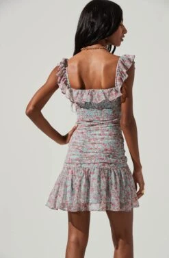 Off Shoulder Ruched Floral Mini Dress -Dresses Sales Store ADR101310 TEALPINKFLORAL 4