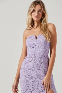 Kalena Strapless Sweetheart Lace Midi Dress -Dresses Sales Store ADR101312 LAVENDER 0484